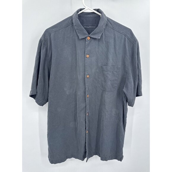 Tommy Bahama Silk Button Shirt Men’s Large Gray Rum Grand Marlin Beach - Picture 1 of 5